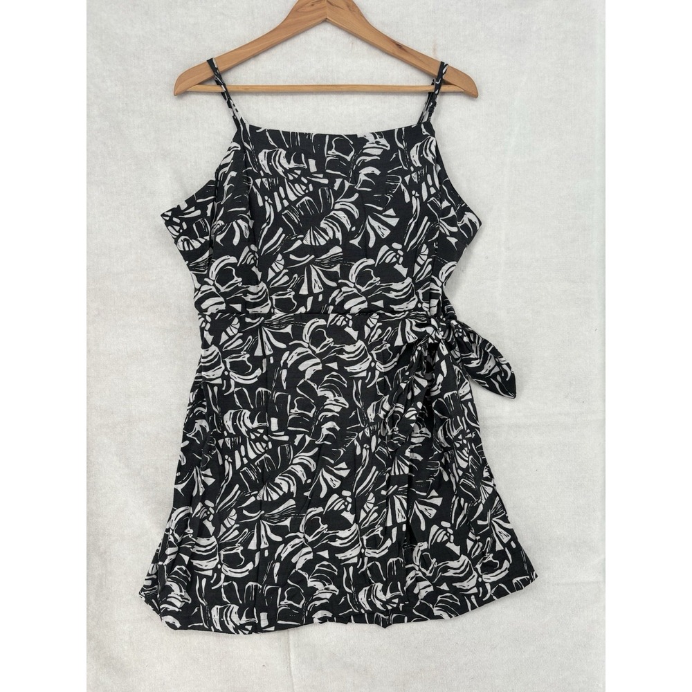 Nine West Tropical Hawaiian Faux Wrap Dress Sz XL Black & White Resort